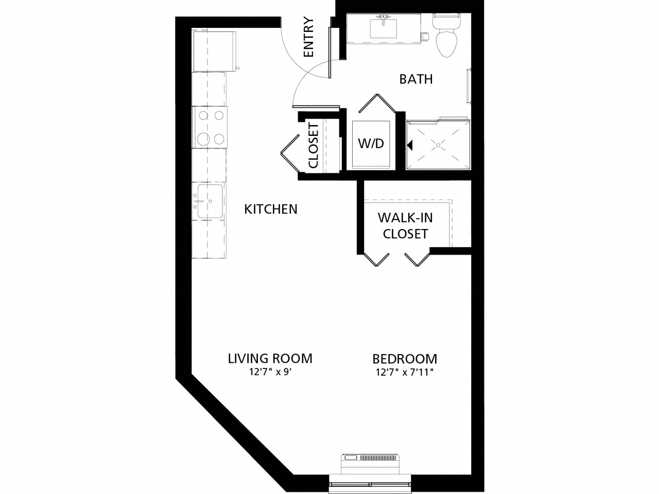 Floor plan for studio, 1 bath, 473 sqft